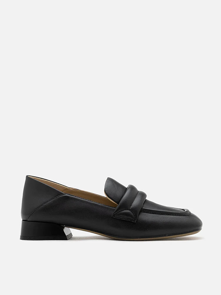 PAZZION, Gabriella Square Toe Heeled Loafers, Black