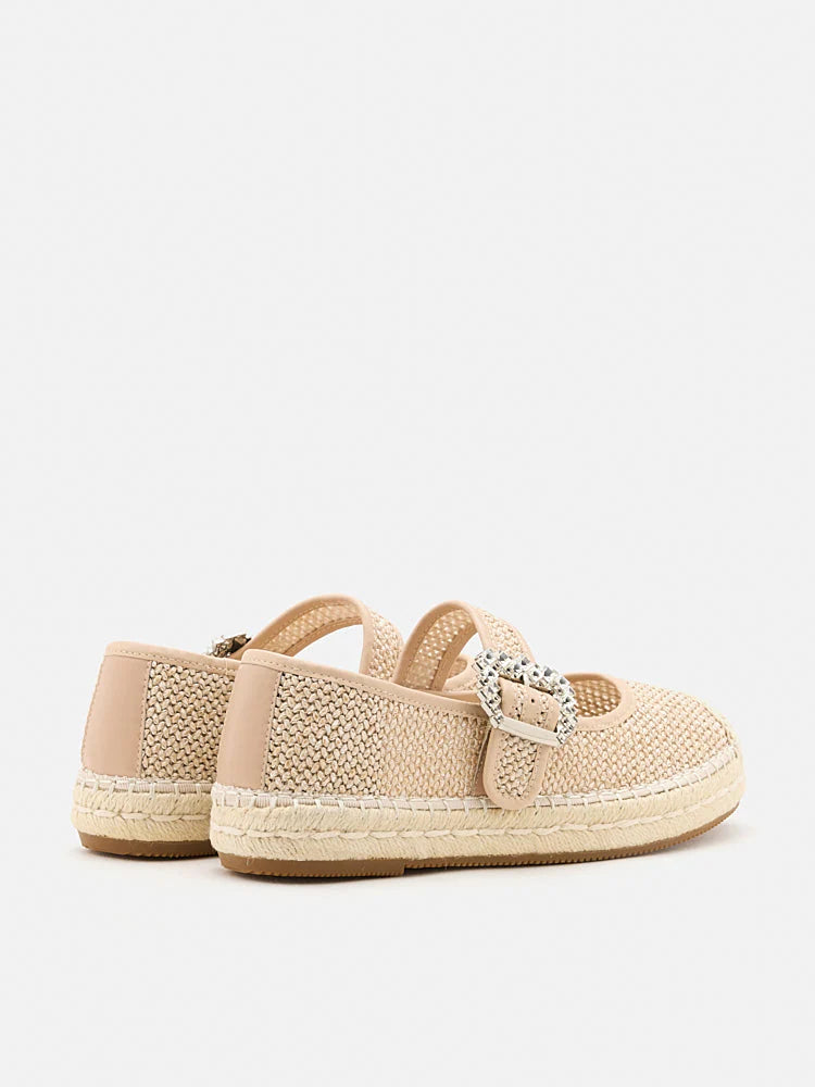 PAZZION, Gemma Diamante Buckle Espadrille Flats, Almond