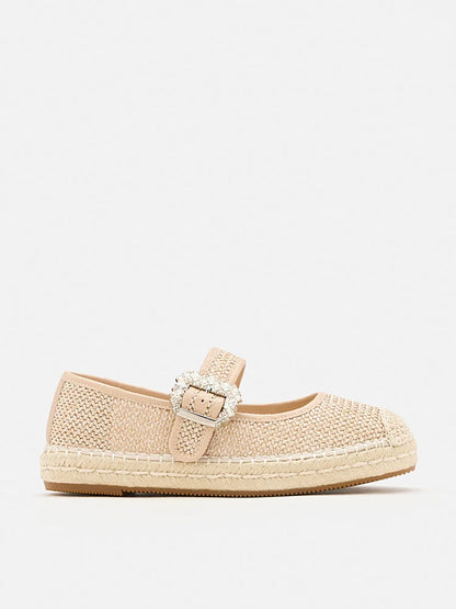 PAZZION, Gemma Diamante Buckle Espadrille Flats, Almond