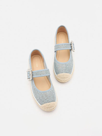 PAZZION, Gemma Diamante Buckle Espadrille Flats, Blue