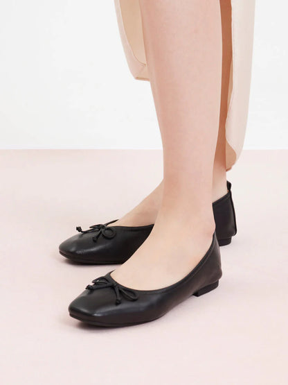 PAZZION, Gia Bow Square Toe Flats, Black