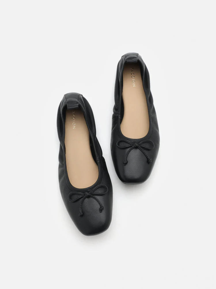 PAZZION, Gia Bow Square Toe Flats, Black