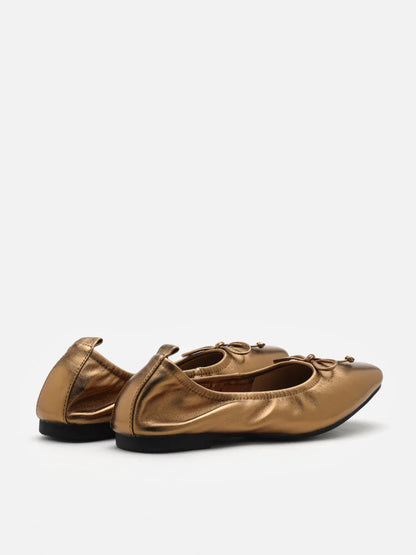 PAZZION, Gia Bow Square Toe Flats, Bronze