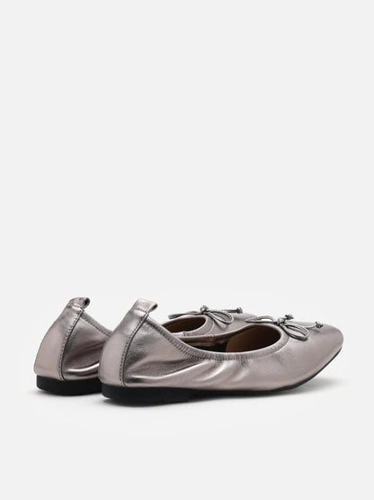 PAZZION, Gia Bow Square Toe Flats, Pewter