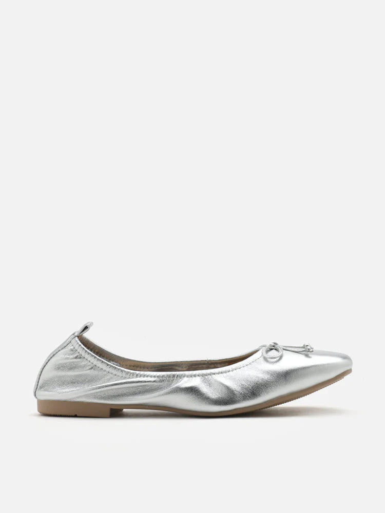 PAZZION, Gia Bow Square Toe Flats, Silver