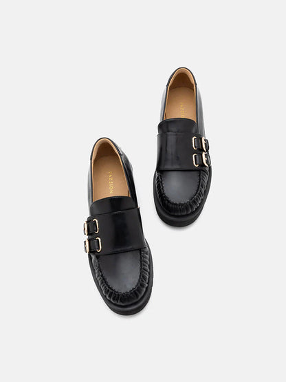 PAZZION, Giada Double Monk Strap Loafers, Black