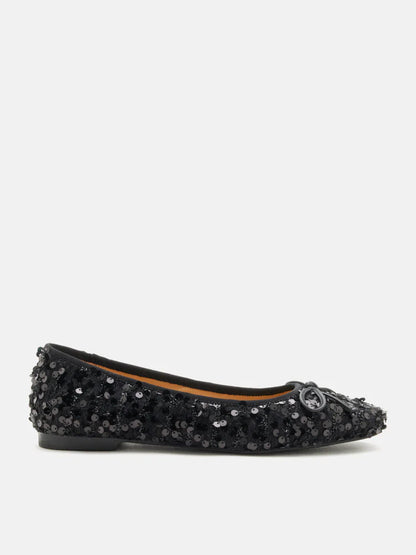 PAZZION, Gianna Sequinned Bow Flats, Black