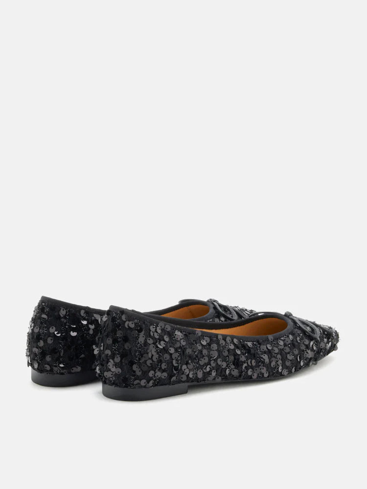 PAZZION, Gianna Sequinned Bow Flats, Black