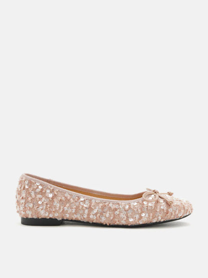 PAZZION, Gianna Sequinned Bow Flats, Pink