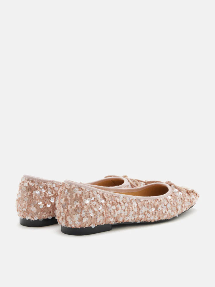 PAZZION, Gianna Sequinned Bow Flats, Pink