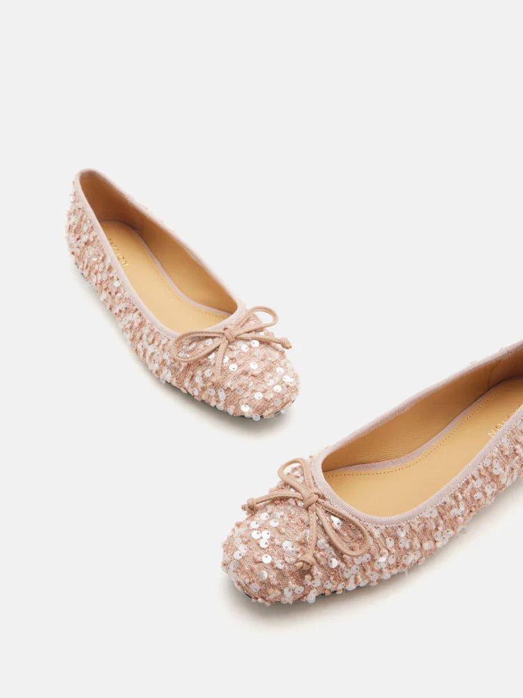 PAZZION, Gianna Sequinned Bow Flats, Pink