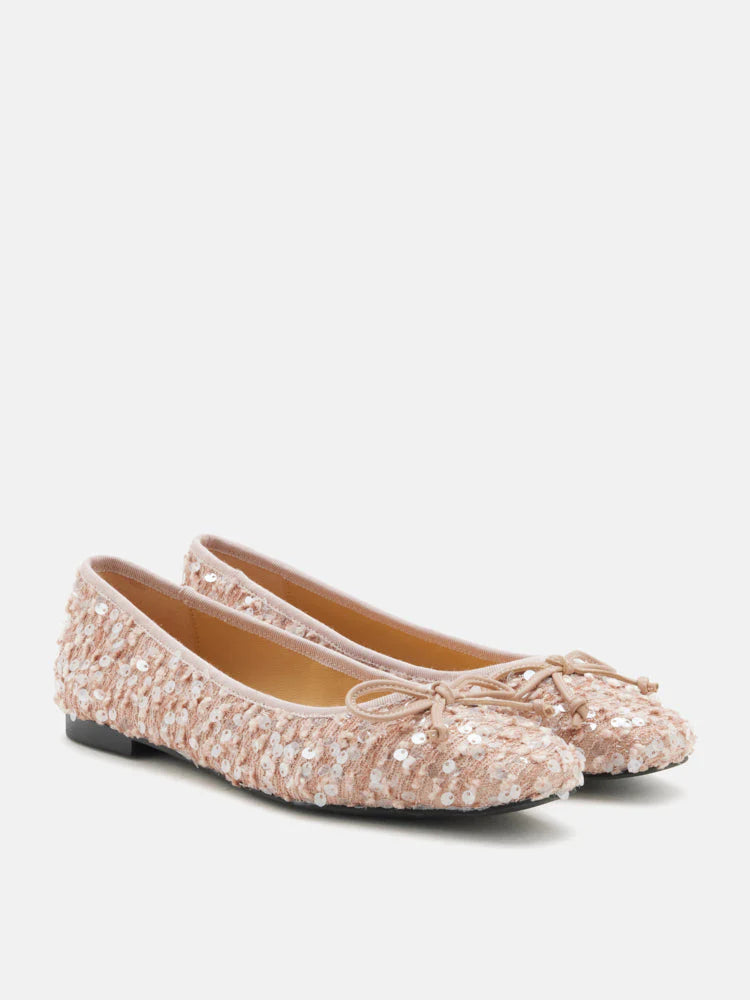 PAZZION, Gianna Sequinned Bow Flats, Pink