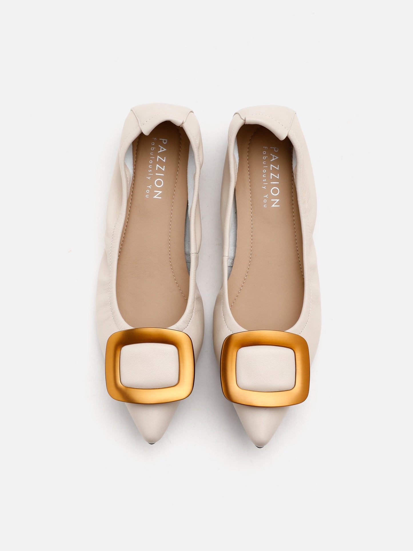 PAZZION, Gilda Brass Pointed Toe Flats, Beige