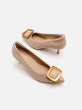 PAZZION, Gilda Brass Pointed Toe Heels, Almond