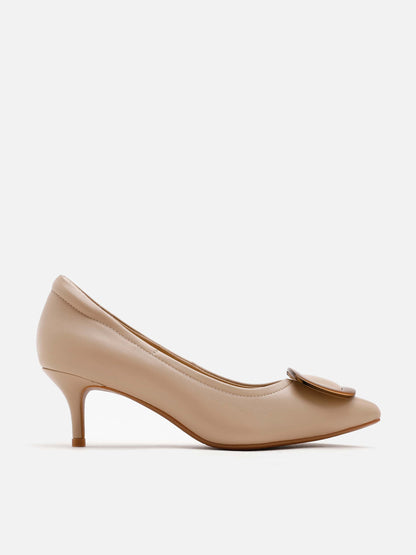 PAZZION, Gilda Brass Pointed Toe Heels, Almond