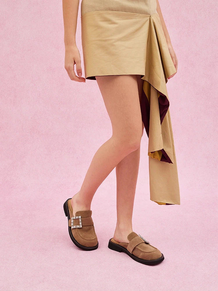 PAZZION, Gillian Suede Loafer Mules, Khaki