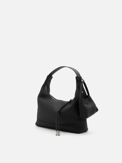 PAZZION, Giovanna Slouchy Leather Shoulder Bag, Black