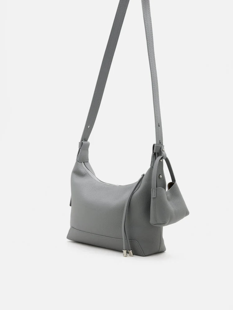 PAZZION, Giovanna Slouchy Leather Shoulder Bag, Grey