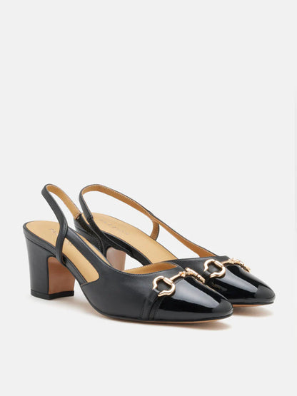 PAZZION, Gloria Horsebit Toe Cap Slingback Heels, Black