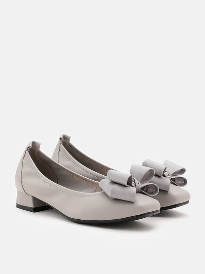 PAZZION, Grace Oversize Bow Ballerinas, Grey