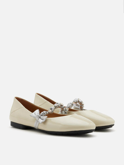 PAZZION, Guillame Braided Strap Patent Mary Janes, Beige