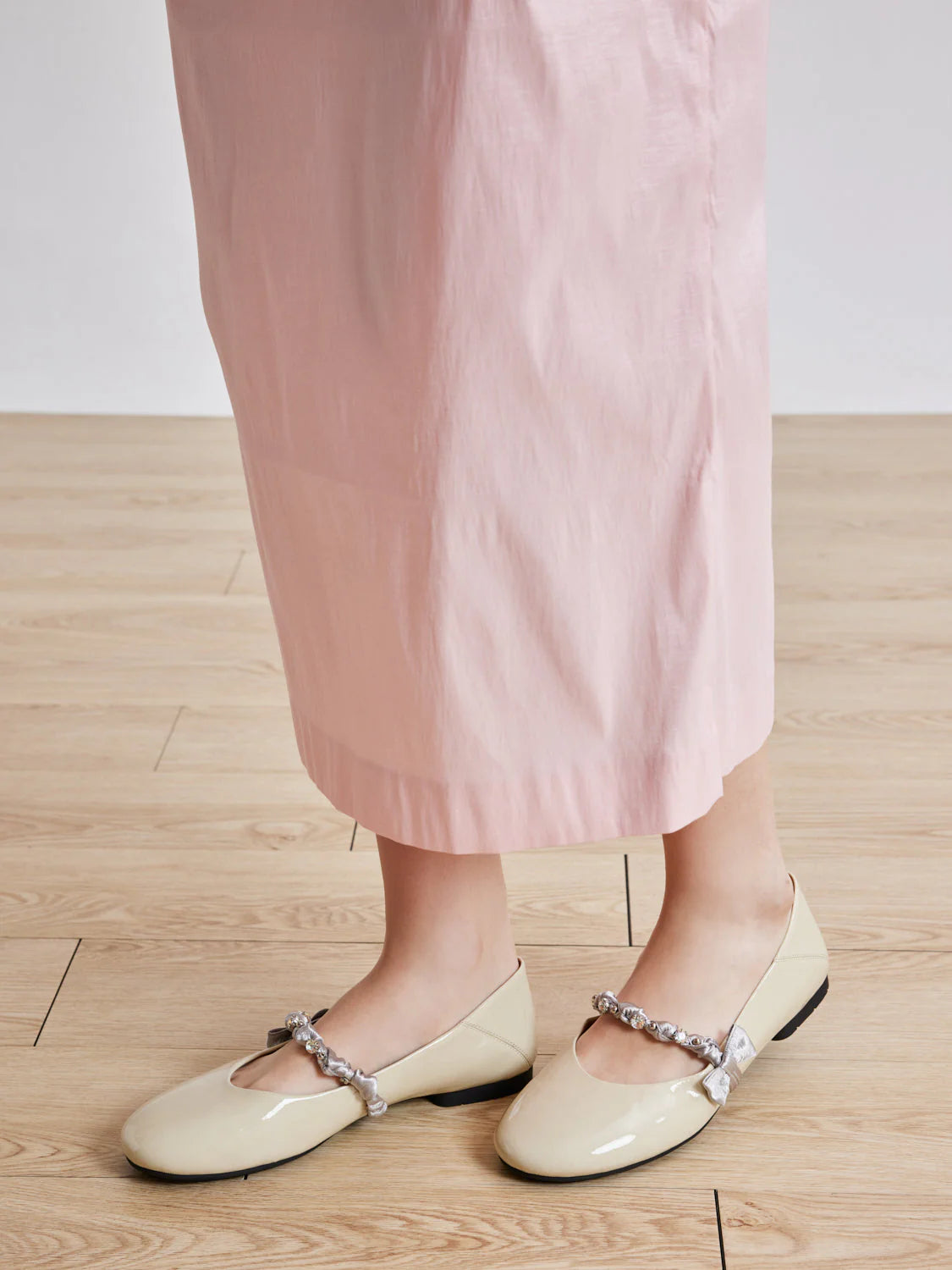 PAZZION, Guillame Braided Strap Patent Mary Janes, Beige