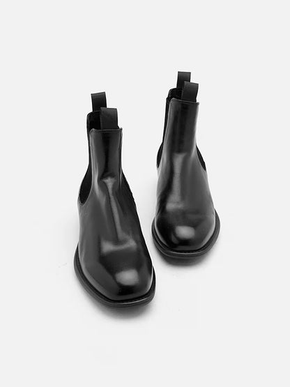 PAZZION, Gwen Calfskin Leather Chelsea Boots, Black