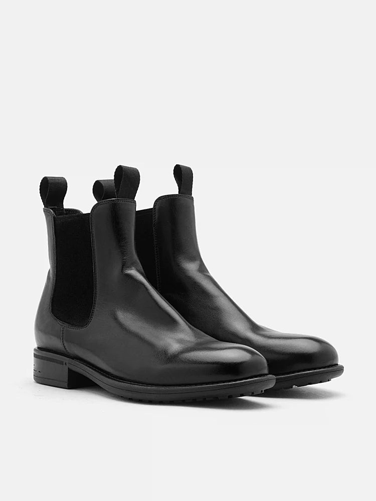 PAZZION, Gwen Calfskin Leather Chelsea Boots, Black