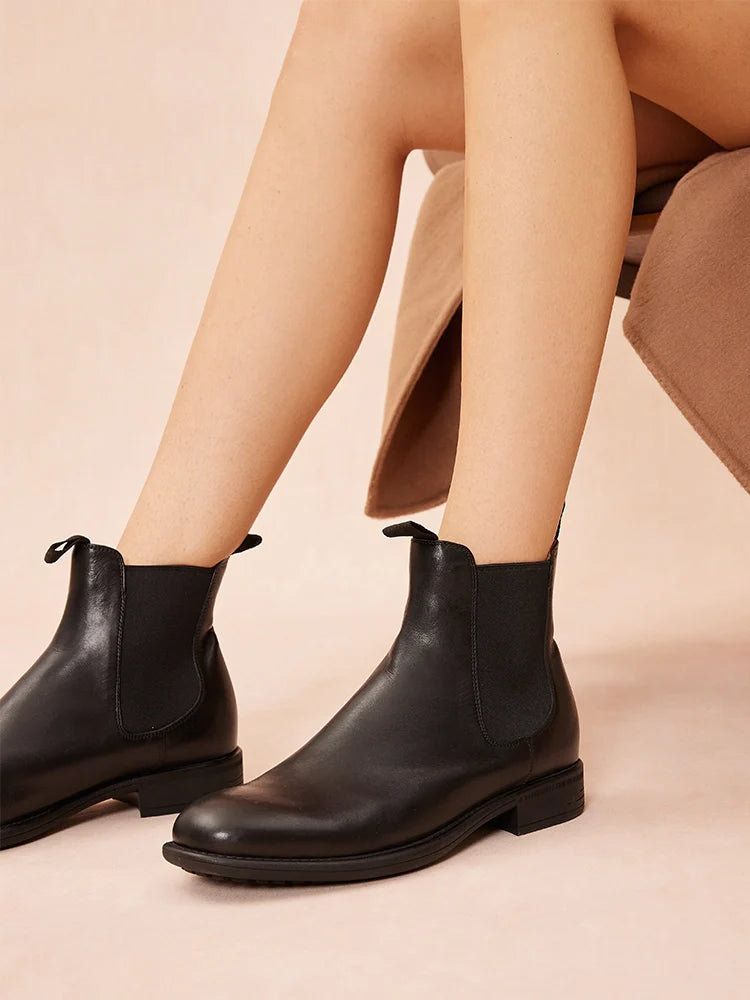 PAZZION, Gwen Calfskin Leather Chelsea Boots, Black