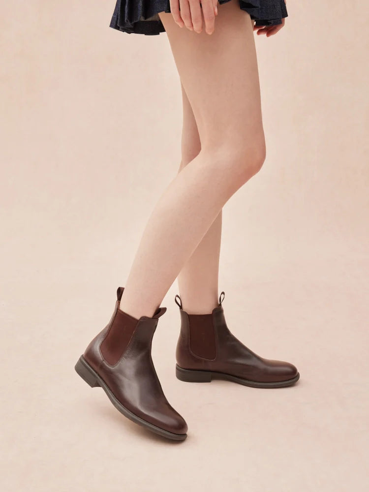 PAZZION, Gwen Calfskin Leather Chelsea Boots, Brown