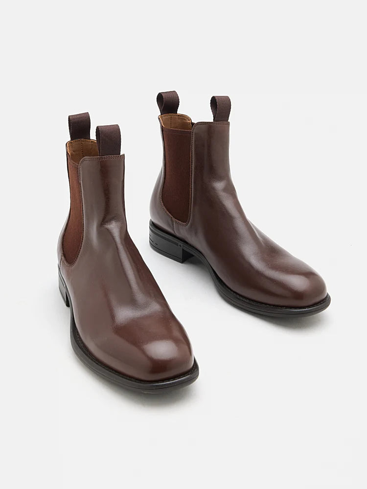 PAZZION, Gwen Calfskin Leather Chelsea Boots, Brown