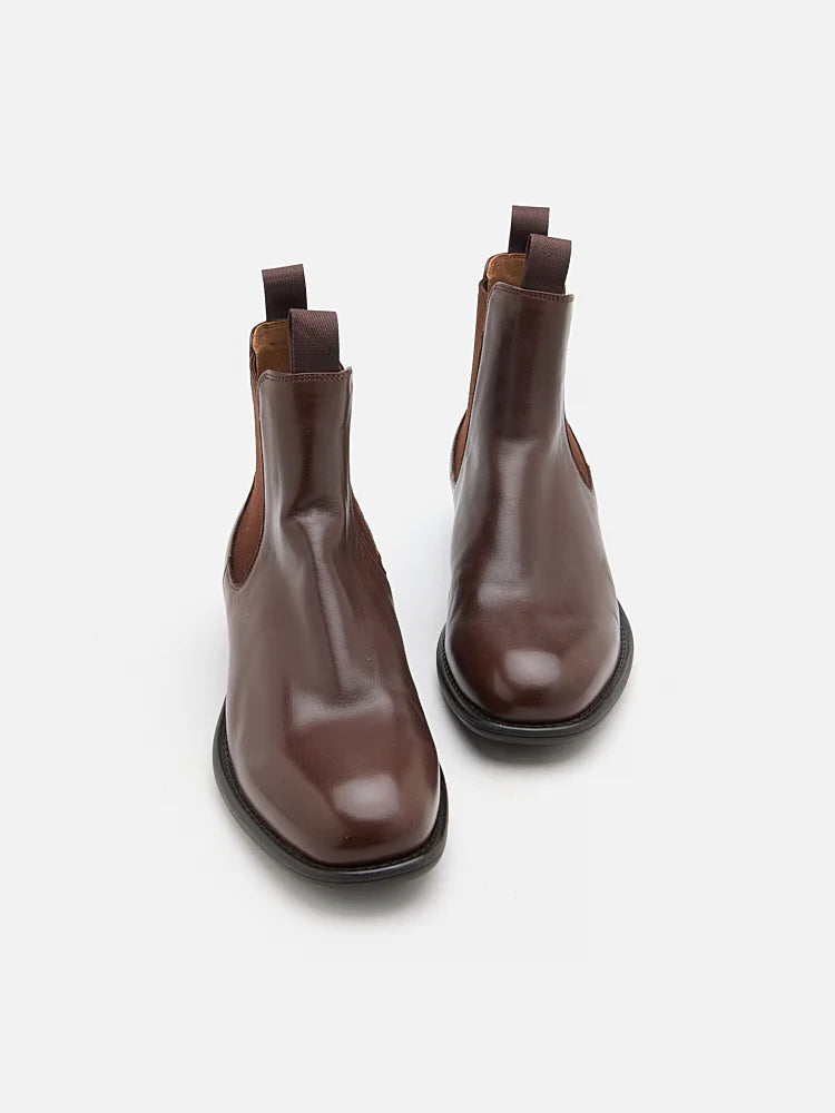 PAZZION, Gwen Calfskin Leather Chelsea Boots, Brown