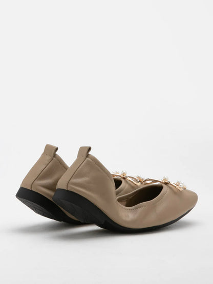 PAZZION, Hailey Foldable Square-Toe Bow Flats, Khaki