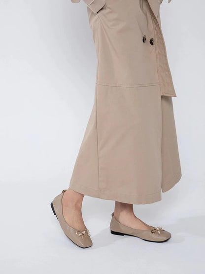 PAZZION, Hailey Foldable Square-Toe Bow Flats, Khaki