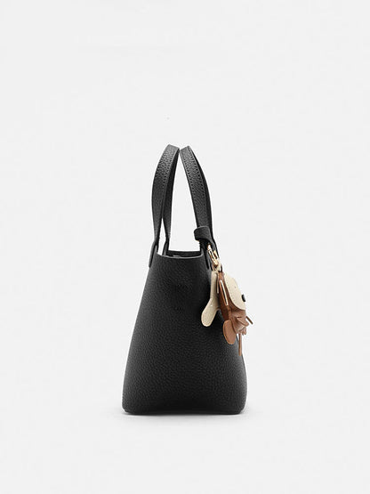 PAZZION, Haley Leather Charmed Bucket Bag, Black