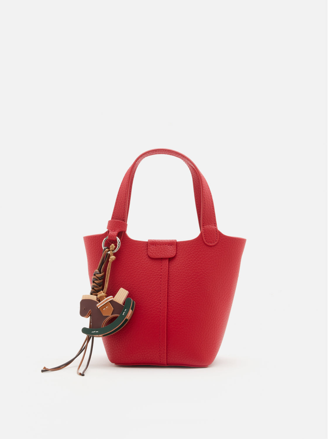 PAZZION, Haley Leather Charmed Bucket Bag, Red