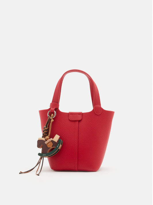 PAZZION, Haley Leather Charmed Bucket Bag, Red