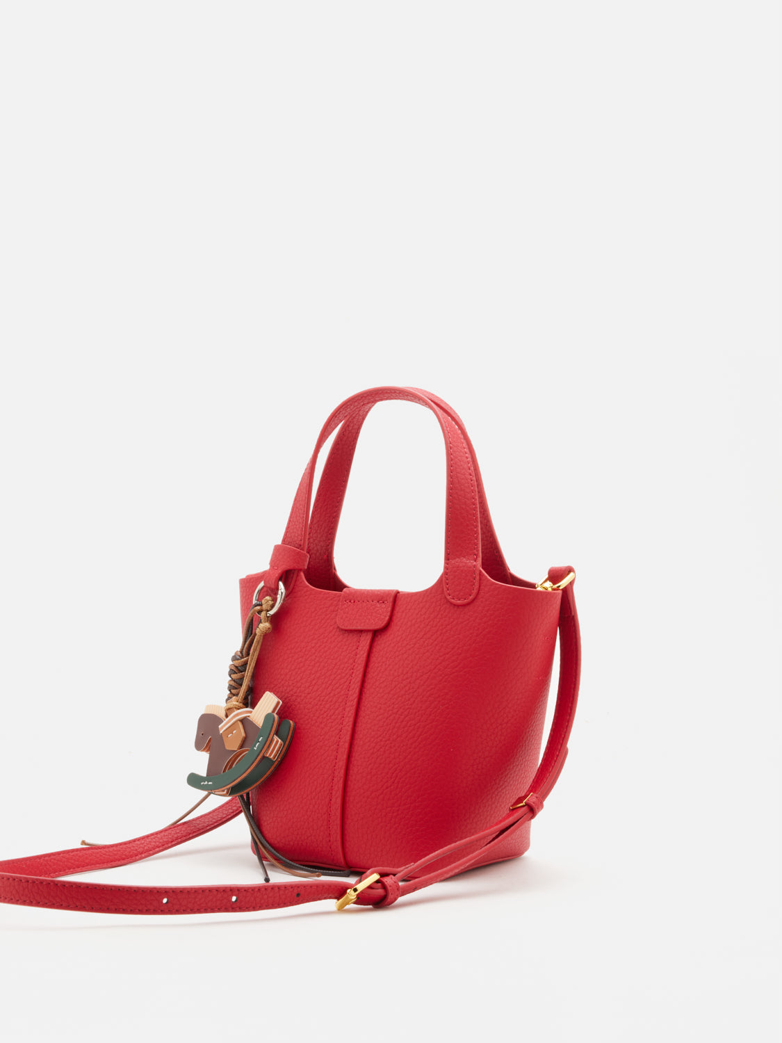 PAZZION, Haley Leather Charmed Bucket Bag, Red