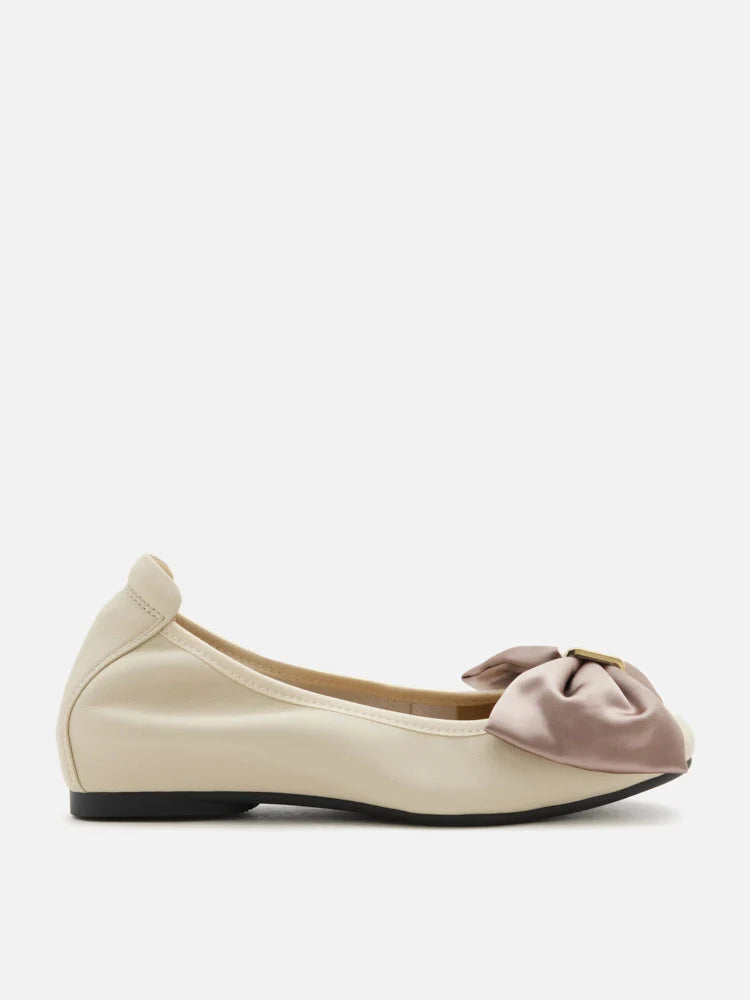 PAZZION, Hana Silk Bow Flats, Beige