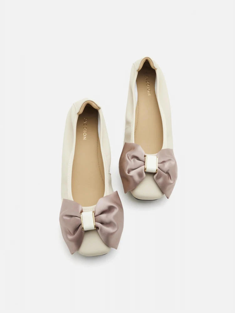 PAZZION, Hana Silk Bow Flats, Beige