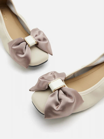 PAZZION, Hana Silk Bow Flats, Beige