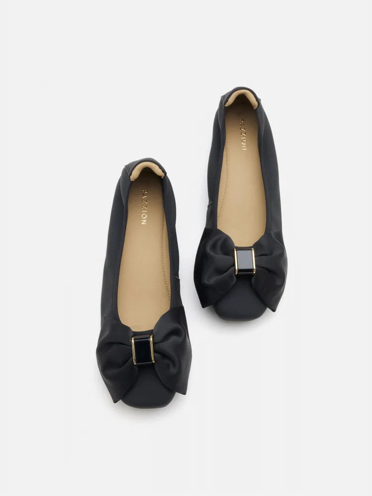 PAZZION, Hana Silk Bow Flats, Black