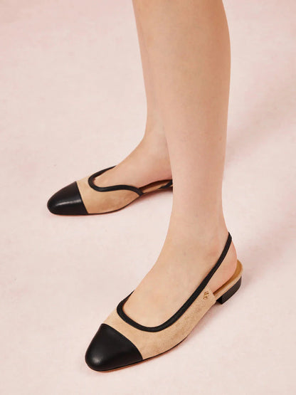 PAZZION, Hanneli Toe Cap Suede Slingback Flats, Almond