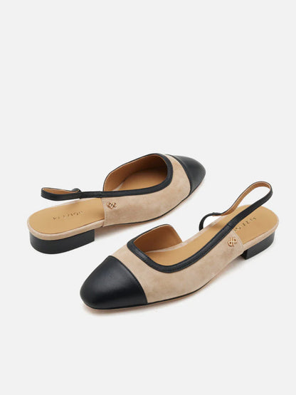 PAZZION, Hanneli Toe Cap Suede Slingback Flats, Almond