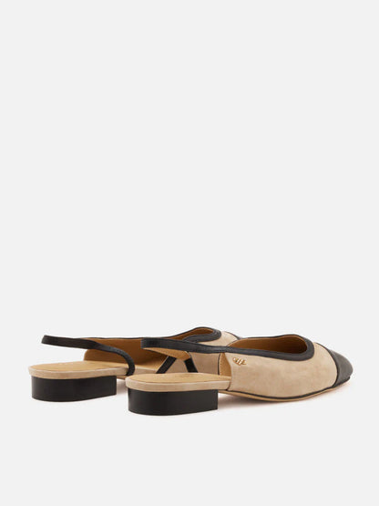 PAZZION, Hanneli Toe Cap Suede Slingback Flats, Almond