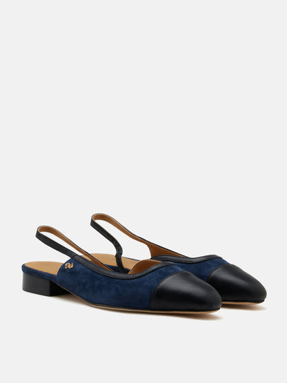 PAZZION, Hanneli Toe Cap Suede Slingback Flats, Darkblue