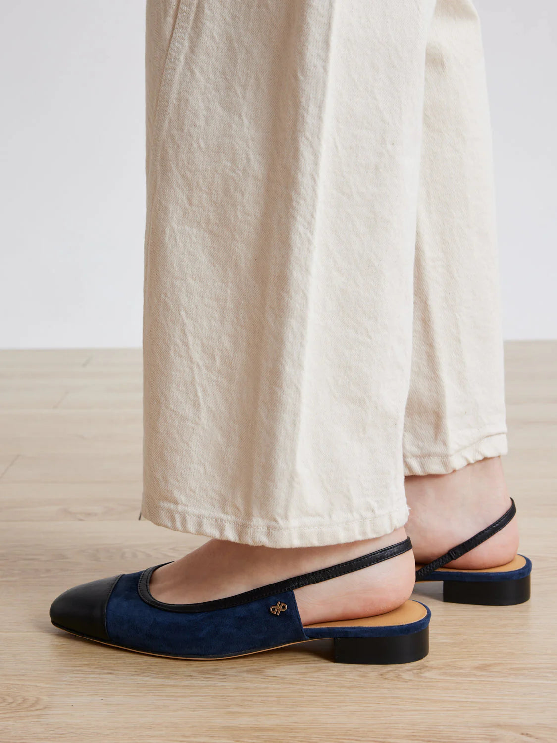 PAZZION, Hanneli Toe Cap Suede Slingback Flats, Darkblue