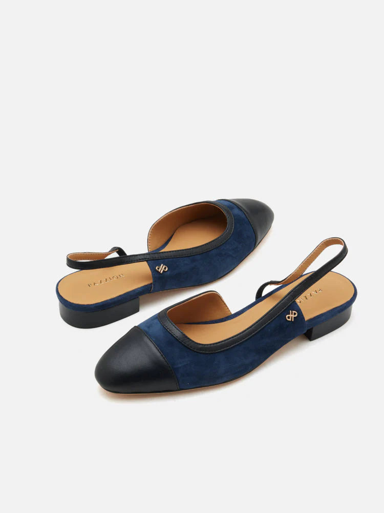 PAZZION, Hanneli Toe Cap Suede Slingback Flats, Darkblue