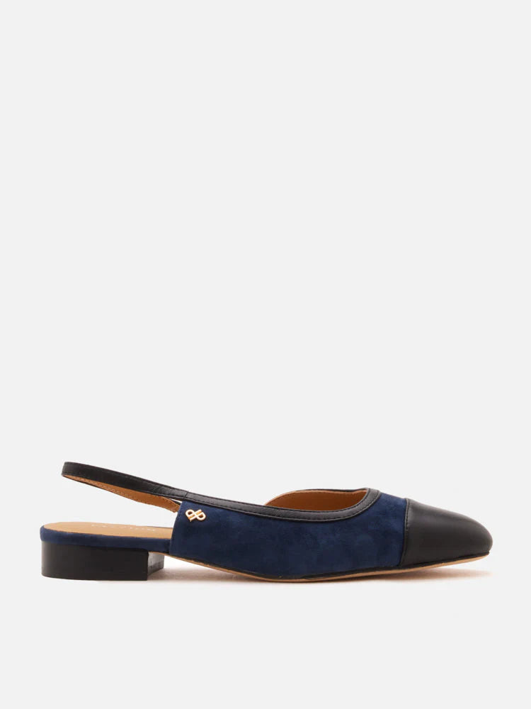 PAZZION, Hanneli Toe Cap Suede Slingback Flats, Darkblue