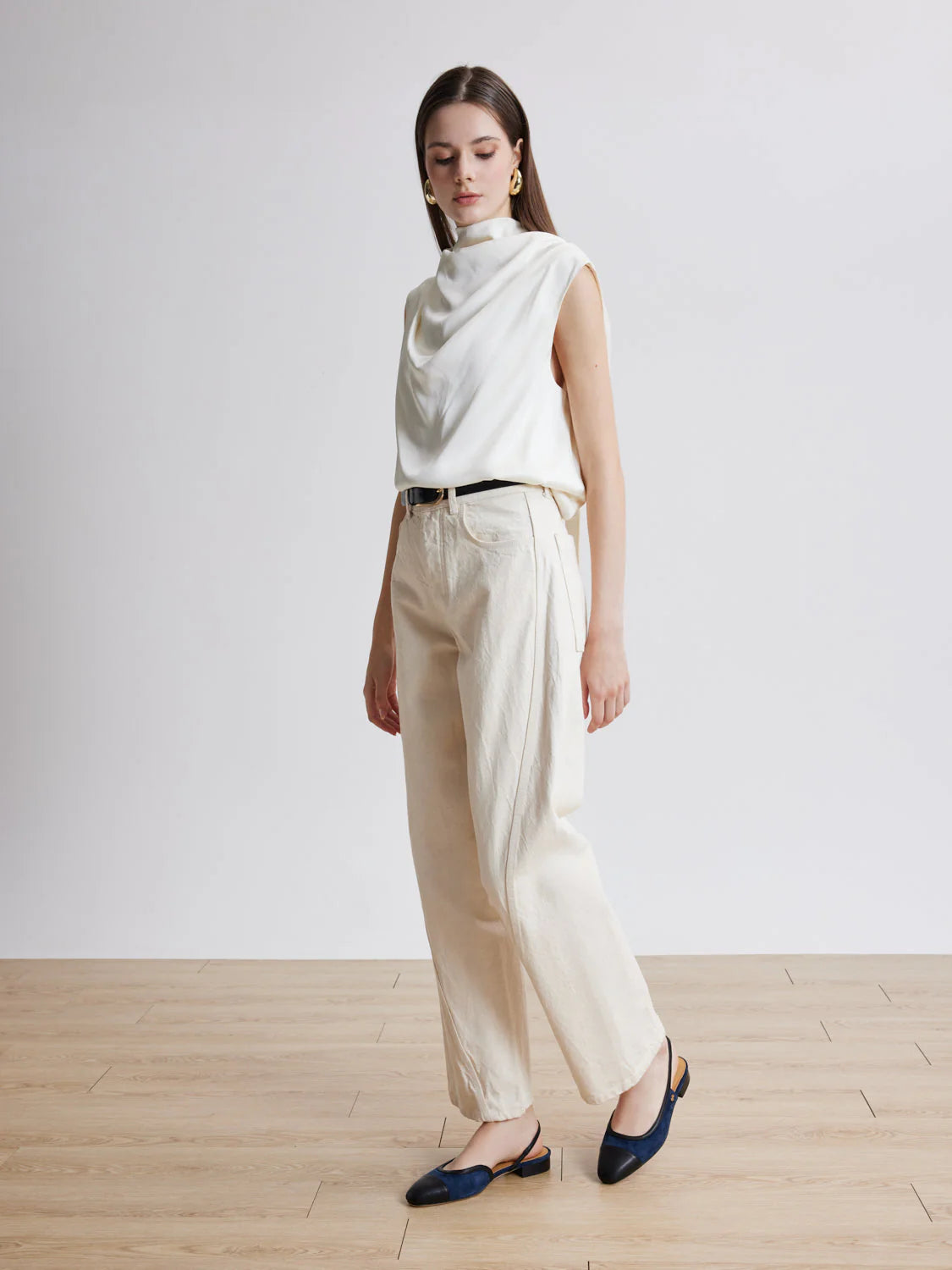 PAZZION, Hanneli Toe Cap Suede Slingback Flats, Darkblue